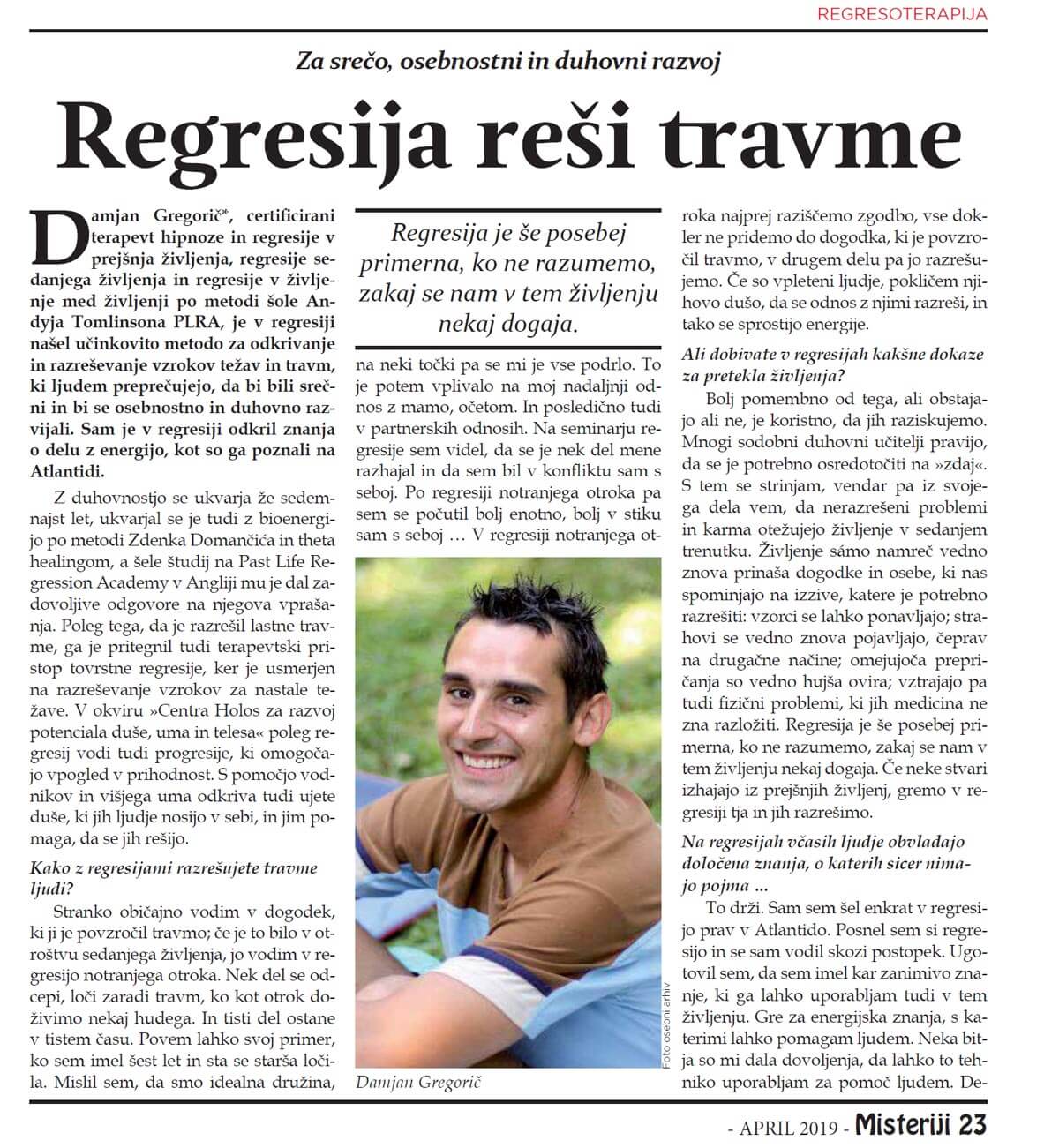Regresija reši travme
